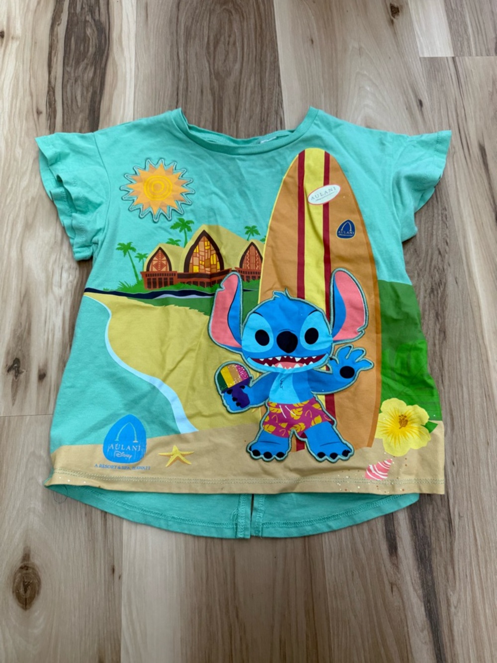 Aulani Disney Girls' Stitch Surfboard Graphic Tee - Aqua AA14